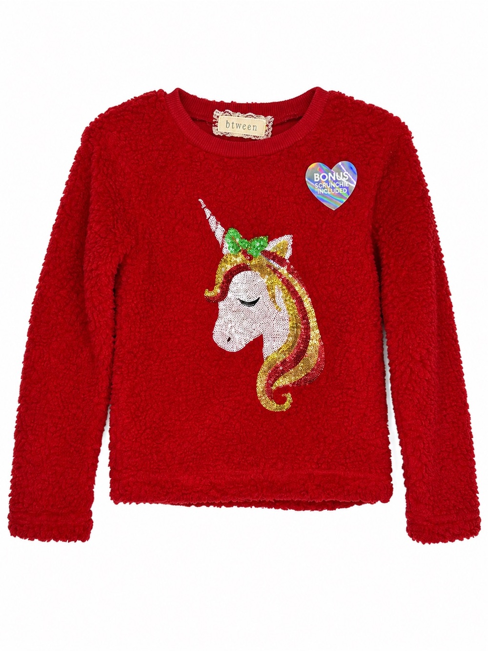 Btween Girls Fuzzy Sequin Unicorn Sweater NWT Size 4